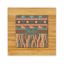 African Lions & Elephants Bamboo Trivet with Ceramic Tile Insert (Personalized)
