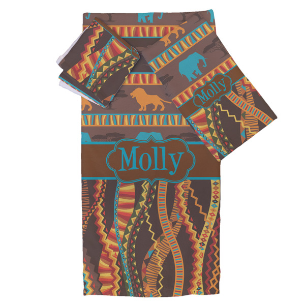 Custom African Lions & Elephants Bath Towel Set - 3 Pcs (Personalized)