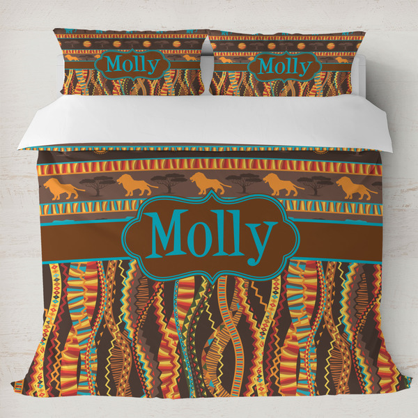 Custom African Lions & Elephants Duvet Cover Set - King (Personalized)