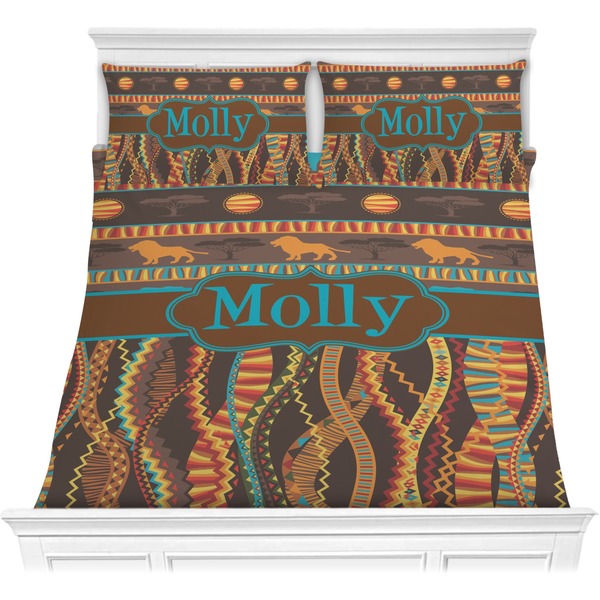 Custom African Lions & Elephants Comforter Set - Full / Queen (Personalized)