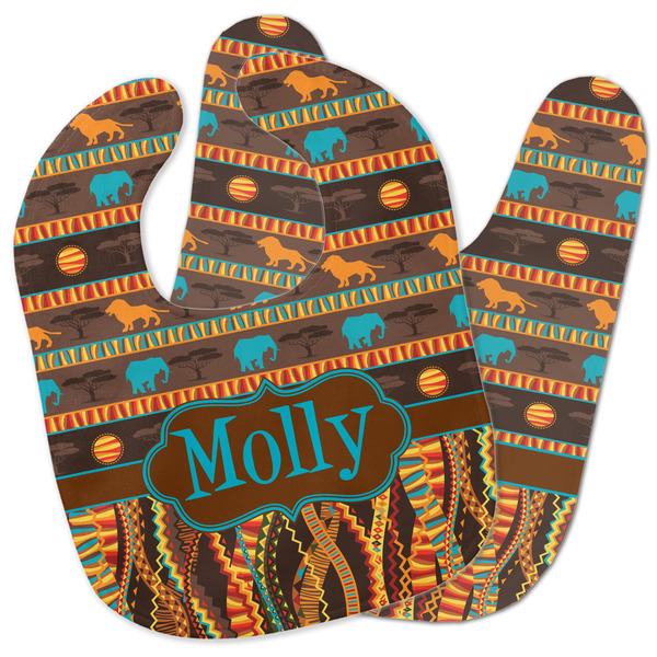 Custom African Lions & Elephants Baby Bib w/ Name or Text