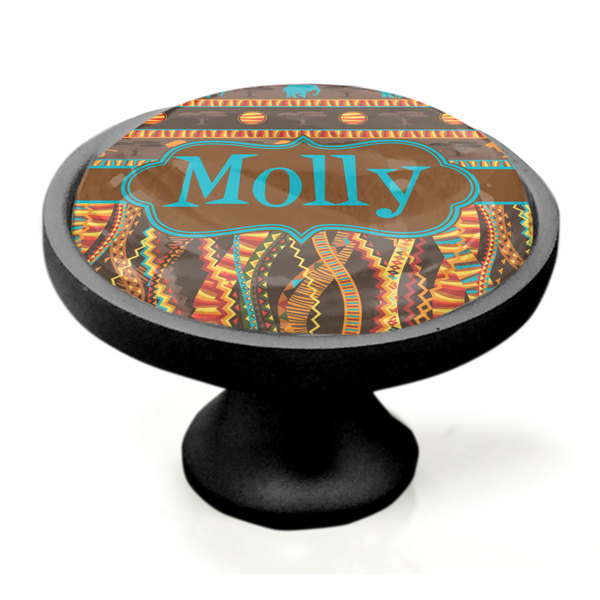 African Lions & Elephants Black Custom Cabinet Knob (Side)