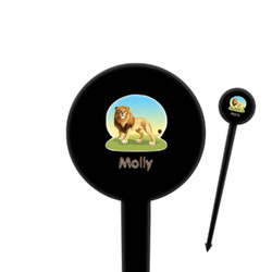 African Lions & Elephants 4" Round Plastic Food Picks - Black - Single Sided (Personalized)