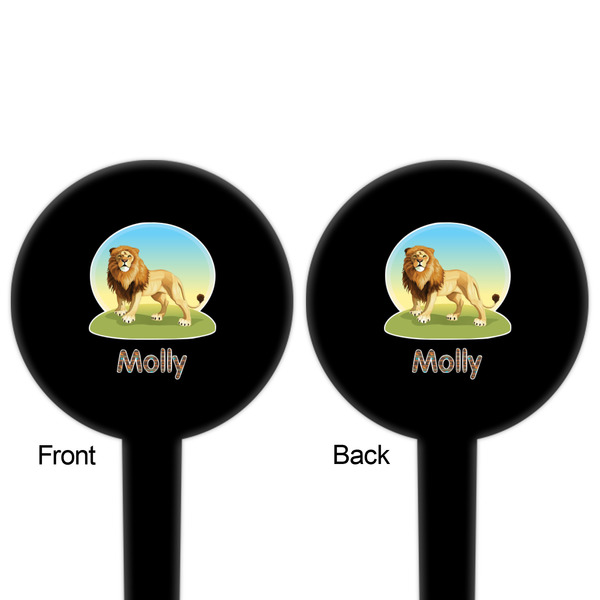 African Lions & Elephants Black Plastic 4" Food Pick - Round - Double Sided - Front & Back
