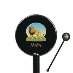 African Lions & Elephants 5.5" Round Plastic Stir Sticks - Black - Double Sided (Personalized)