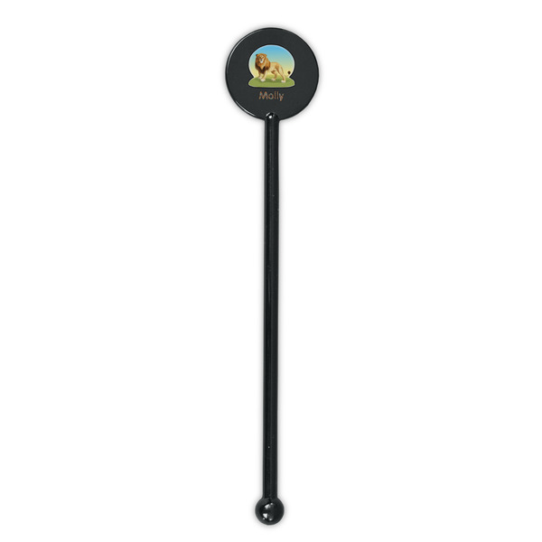 African Lions & Elephants Black Plastic 5.5" Stir Stick - Round - Single Stick