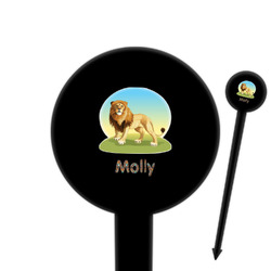 African Lions & Elephants 6" Round Plastic Food Picks - Black - Single Sided (Personalized)