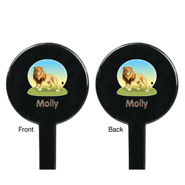 African Lions & Elephants Black Plastic 7" Stir Stick - Double Sided - Round - Front & Back
