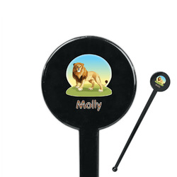 African Lions & Elephants 7" Round Plastic Stir Sticks - Black - Double Sided (Personalized)