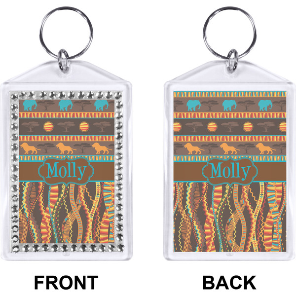 African Lions & Elephants Bling Keychain (Front + Back)