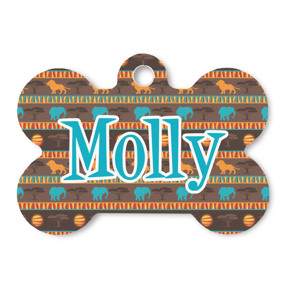 Custom African Lions & Elephants Bone Shaped Dog ID Tag (Personalized)