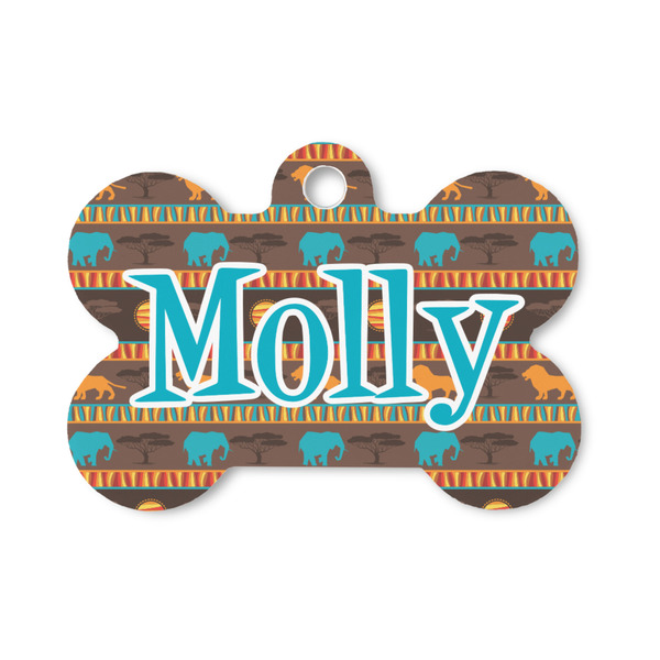 Custom African Lions & Elephants Bone Shaped Dog ID Tag - Small (Personalized)