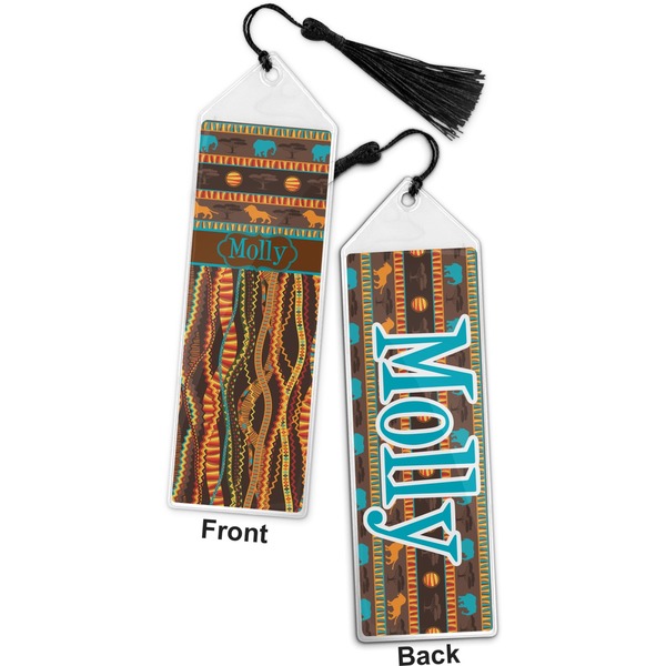 African Lions & Elephants Bookmark with tassel - Front and Back