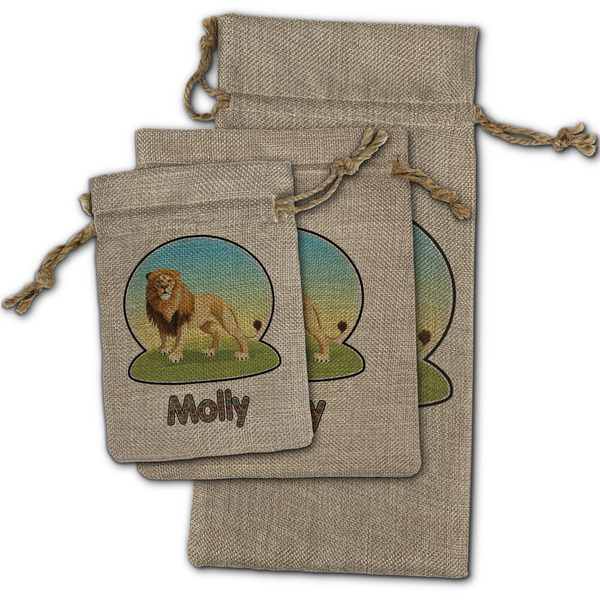 African Lions & Elephants Burlap Gift Bags - (PARENT MAIN) All Three