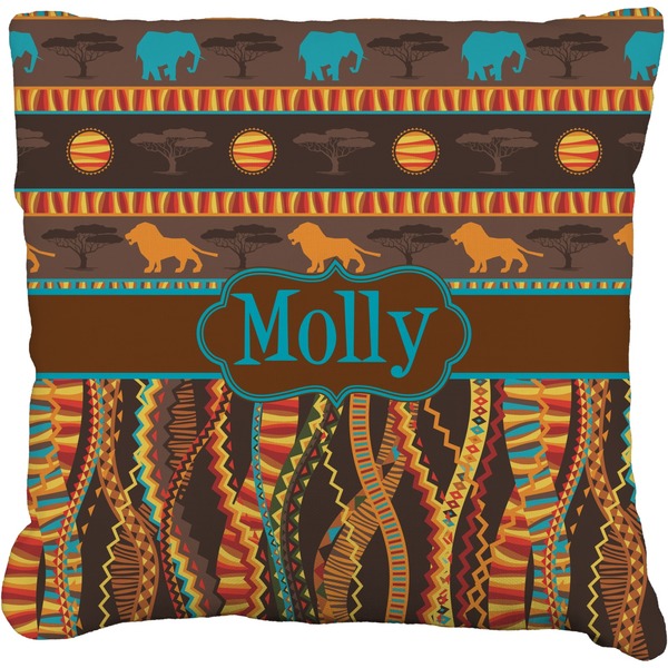Custom African Lions & Elephants Faux-Linen Throw Pillow 18" (Personalized)