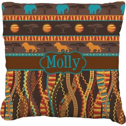 African Lions & Elephants Faux-Linen Throw Pillow 20" (Personalized)