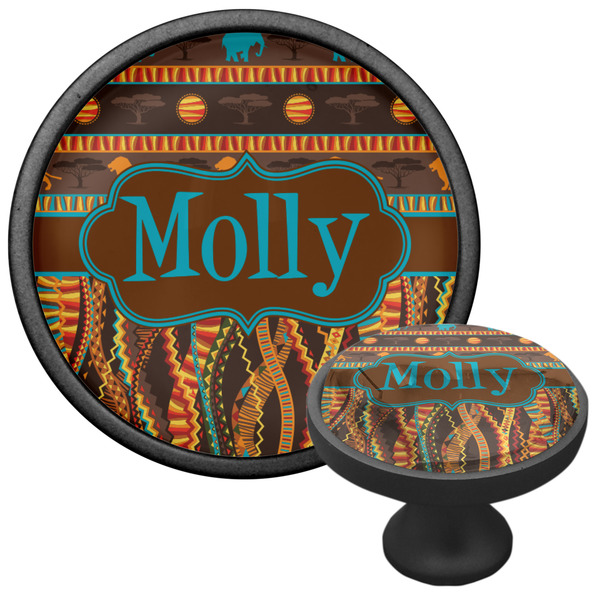 African Lions & Elephants Cabinet Knob - Black - Multi Angle