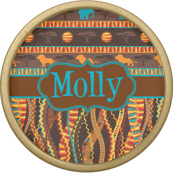 African Lions & Elephants Cabinet Knob - Gold - Front