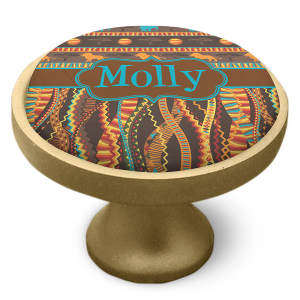 African Lions & Elephants Cabinet Knob - Gold - Side