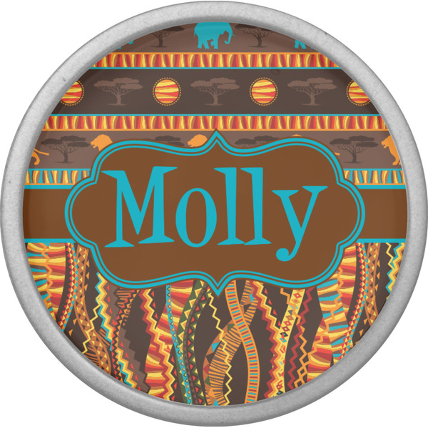 African Lions & Elephants Cabinet Knob - Nickel - Front