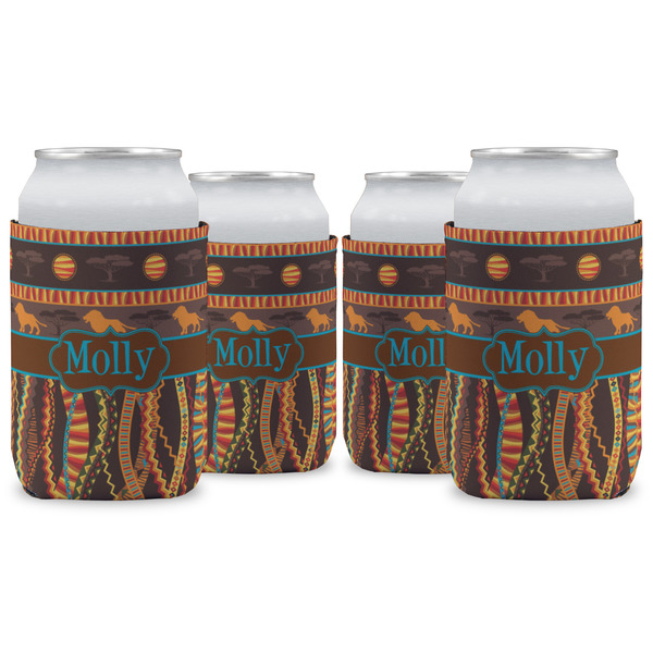 Custom African Lions & Elephants Can Cooler (12 oz) - Set of 4 w/ Name or Text