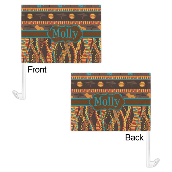 African Lions & Elephants Car Flag - 11" x 8" - Front & Back View