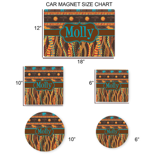 African Lions & Elephants Car Magnets - SIZE CHART