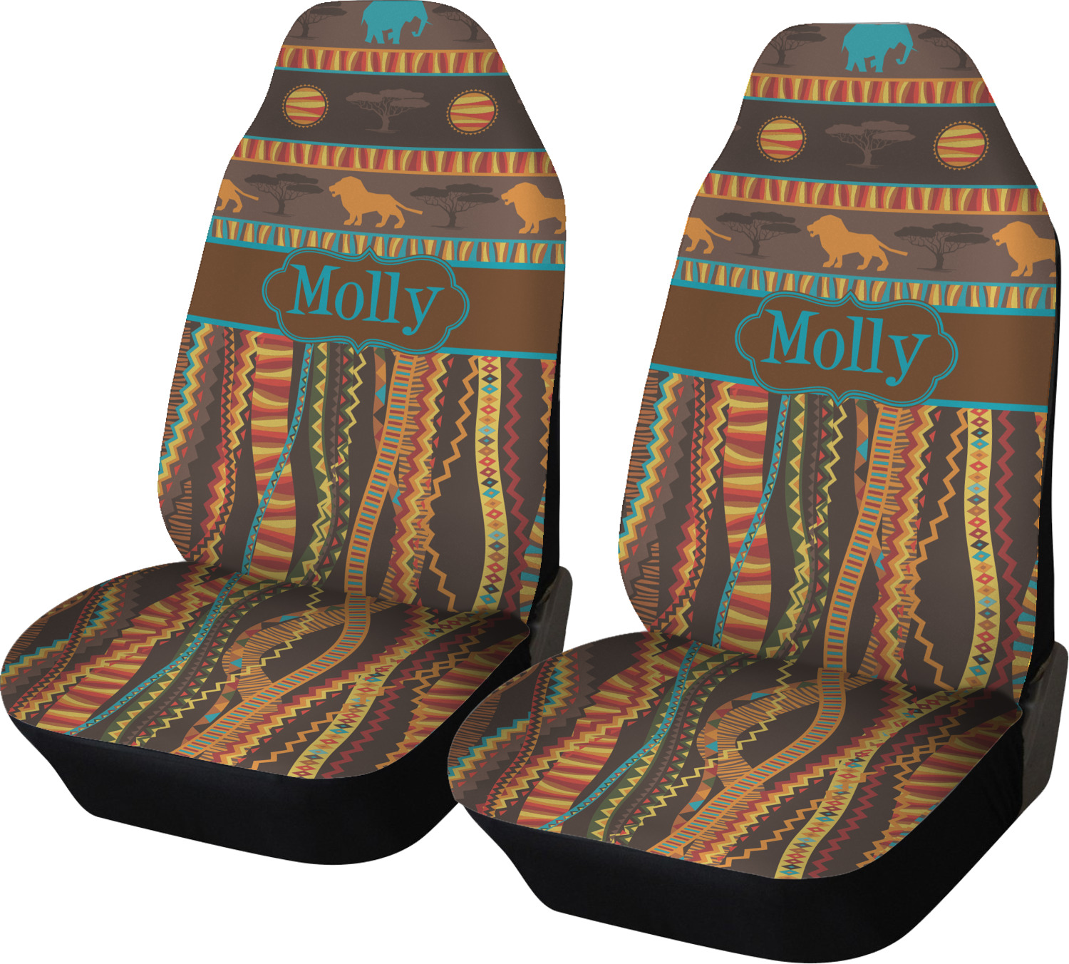 African Lions & Elephants Car Seat Covers (Set of Two) (Personalized