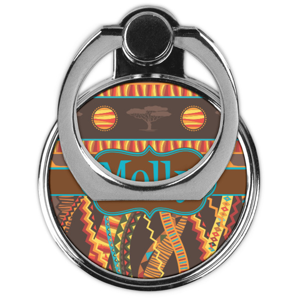 African Lions & Elephants Cell Phone Ring Stand & Holder - Front (Collapsed)