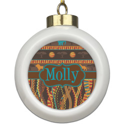 African Lions & Elephants Ceramic Ball Ornament (Personalized)