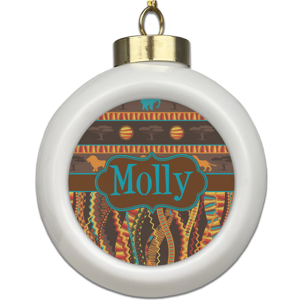 Custom African Lions & Elephants Ceramic Ball Ornament (Personalized)