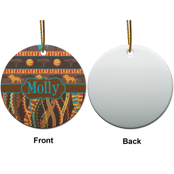 African Lions & Elephants Ceramic Flat Ornament - Circle Front & Back (APPROVAL)