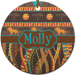 African Lions & Elephants Round Ceramic Ornament w/ Name or Text