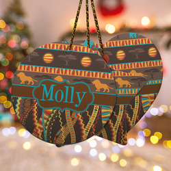 African Lions & Elephants Ceramic Ornament w/ Name or Text