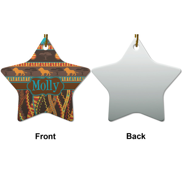 African Lions & Elephants Ceramic Flat Ornament - Star Front & Back (APPROVAL)