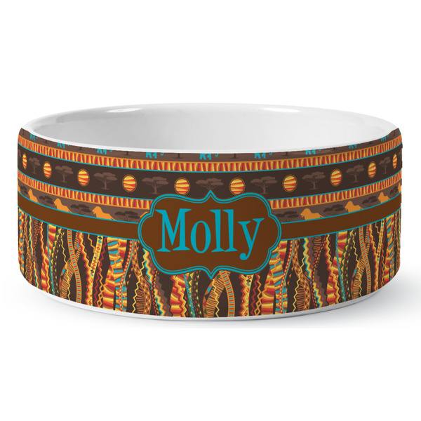 Custom African Lions & Elephants Ceramic Dog Bowl - Medium (Personalized)