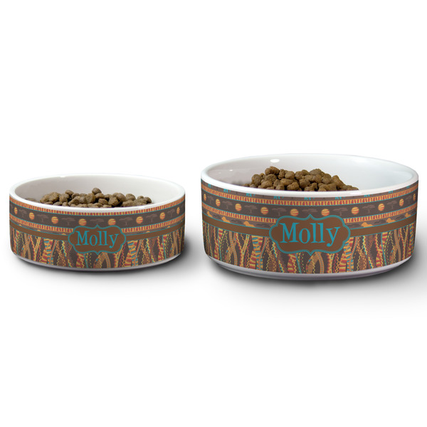 African Lions & Elephants Ceramic Dog Bowls - Size Comparison
