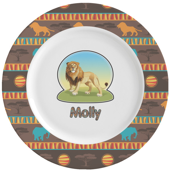 Custom African Lions & Elephants Ceramic Dinner Plates (Set of 4) (Personalized)
