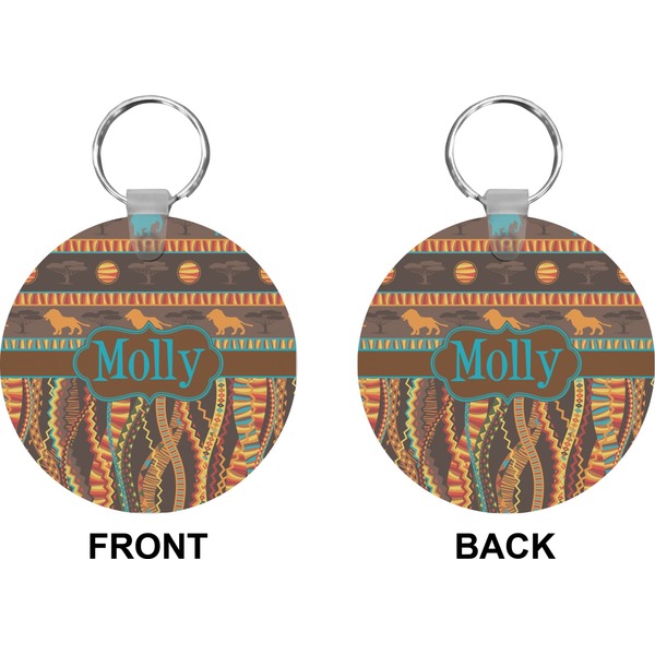 African Lions & Elephants Circle Keychain (Front + Back)
