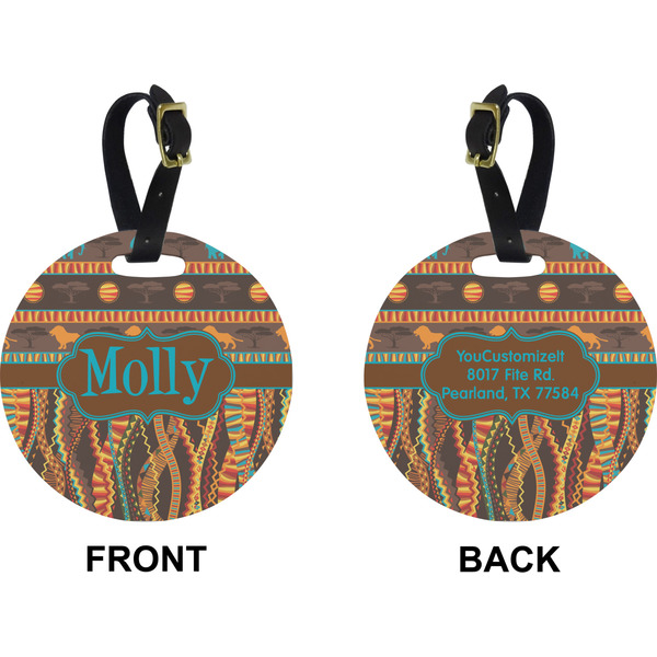 African Lions & Elephants Circle Luggage Tag (Front + Back)