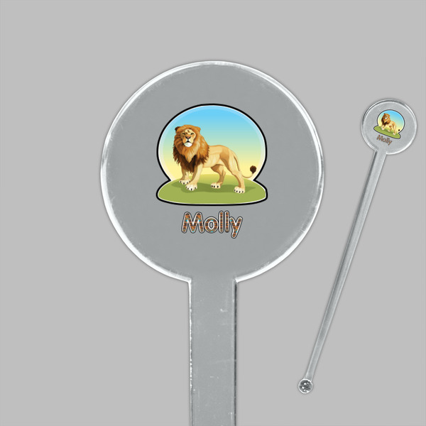 African Lions & Elephants Clear Plastic 7" Stir Stick - Round - Closeup