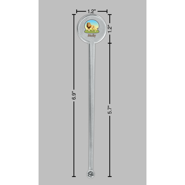 African Lions & Elephants Clear Plastic 7" Stir Stick - Round - Dimensions