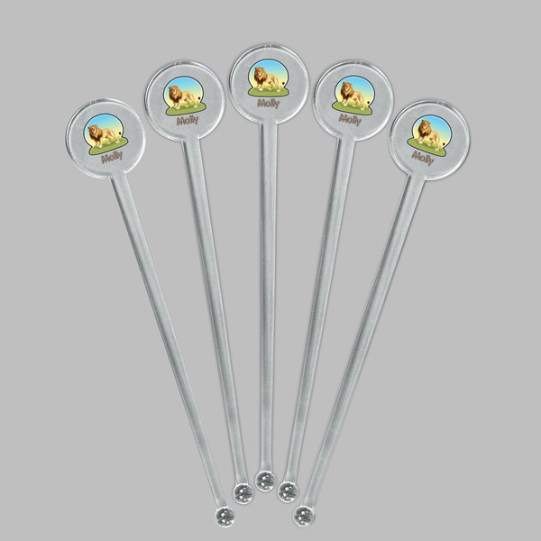 African Lions & Elephants Clear Plastic 7" Stir Stick - Round - Fan View