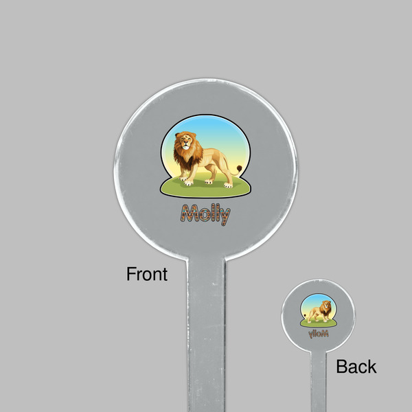 African Lions & Elephants Clear Plastic 7" Stir Stick - Round - Front & Back