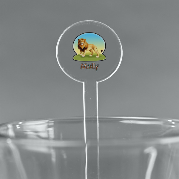 Custom African Lions & Elephants 7" Round Plastic Stir Sticks - Clear (Personalized)