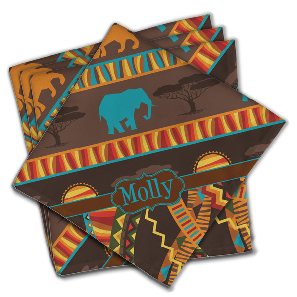 Custom African Lions & Elephants Cloth Napkins (Set of 4) (Personalized)