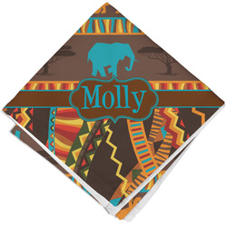 African Lions & Elephants Cloth Cocktail Napkin - Single w/ Name or Text