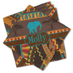African Lions & Elephants Cloth Cocktail Napkins - Set of 4 w/ Name or Text