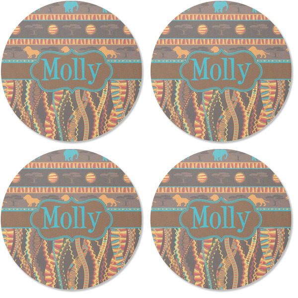 African Lions & Elephants Coaster Round Rubber Back - Apvl