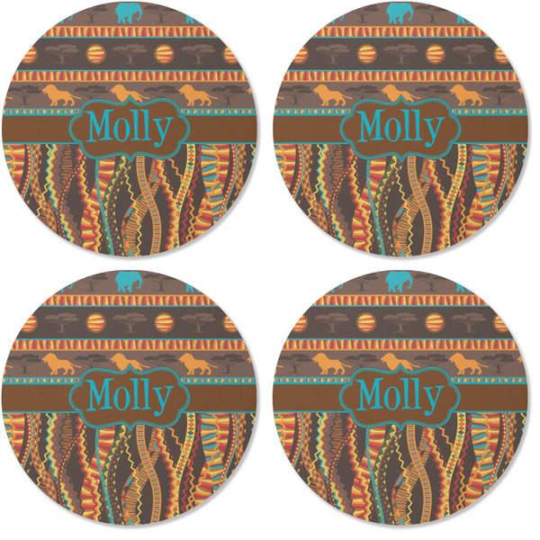 African Lions & Elephants Coaster Round Rubber Back - Apvl